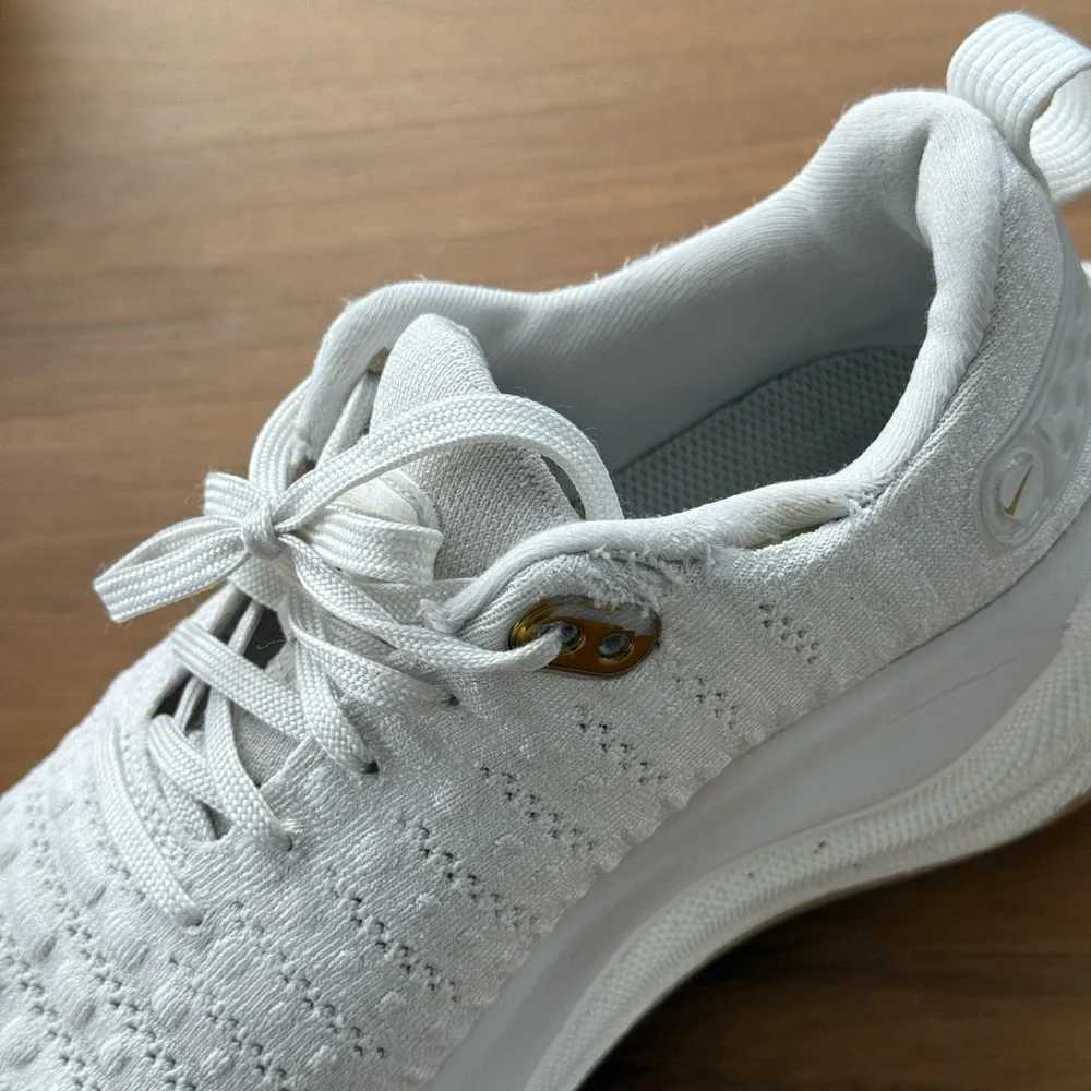 Nike White Women's Flyknit Running Shoes with Gold Swoosh - Picture 6 of 10